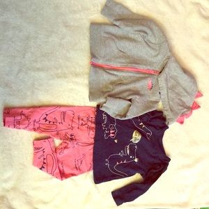 Zipper hoodie, pants, long sleeve ruffled top